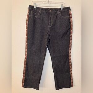 Coldwater Creek Blue/Grey Straight Leg Jeans Decorative Embroidered Sides